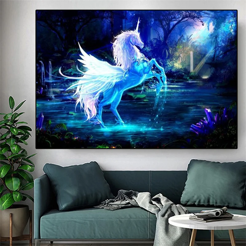 

Disney Shiny White Horse Posters and Prints Pictures Abstract Animal Canvas Painting Cuadros Room Home Wall Art Decoration