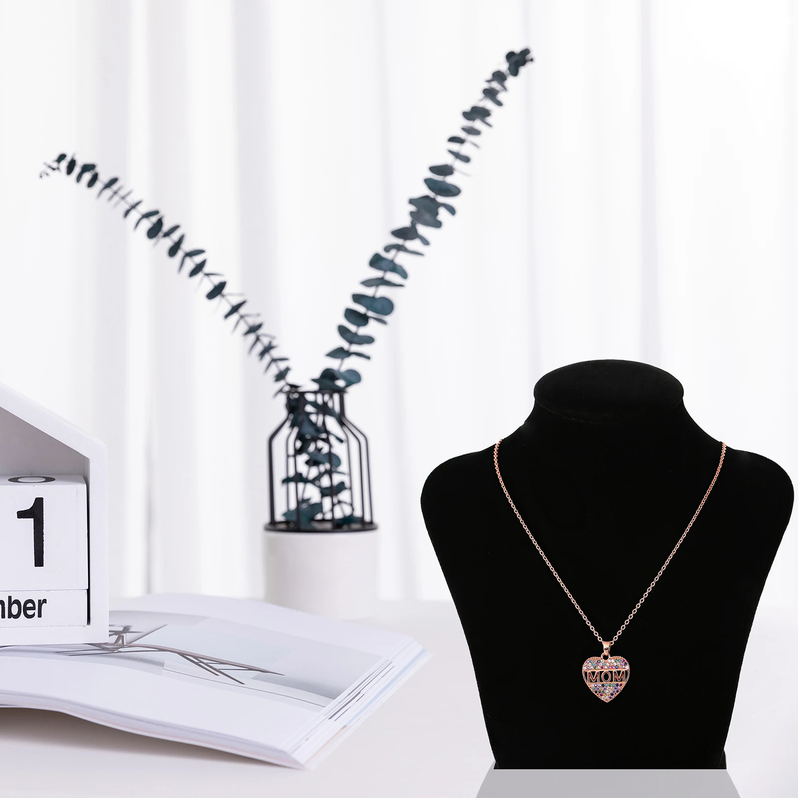 Lady Female Girl Girlfriend Couple Metal Rose Gold Silver Color Mom Love Rhinestone Pendant Charm Sweater Chain Necklace | Дом и сад