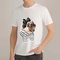 new mens street t shirt white basic cartoon funny dog print series t shirt round neck breathable commuter mens polyester top