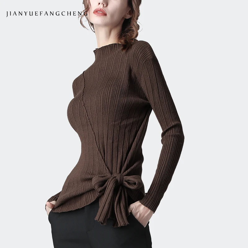 Женский тонкий свитер на завязках элегантный облегающий топ в полоску с бантом