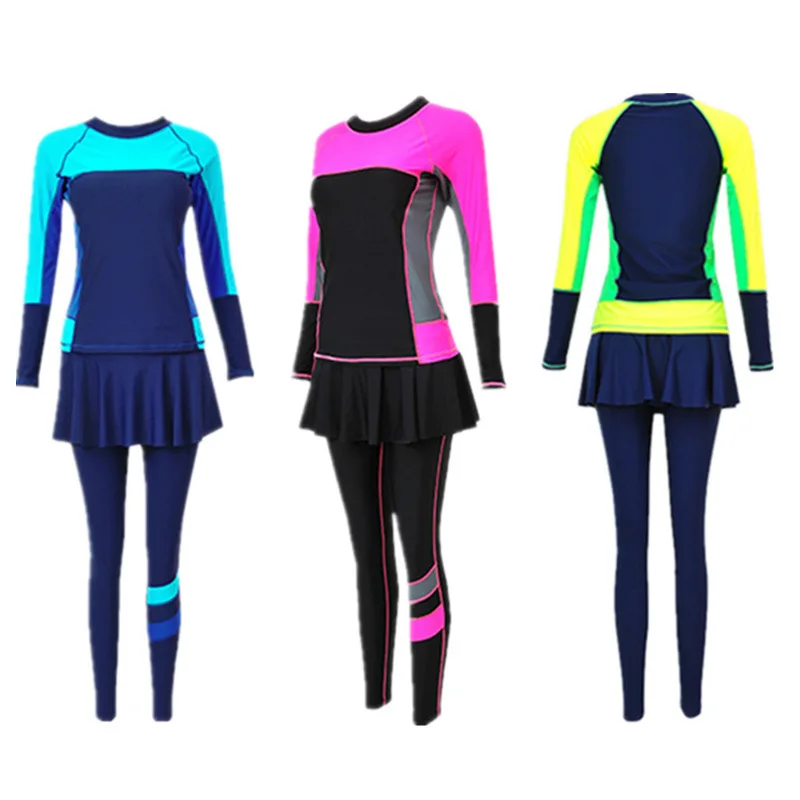Plus Size Rash Guard Women Bathing Suits Swimsuit With Skirt Swimming Short Pants Surf Swimwear Rashguard Long Sleeve | Спорт и