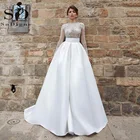 Женское свадебное платье с длинным рукавом, круглым вырезом и длинным рукавом