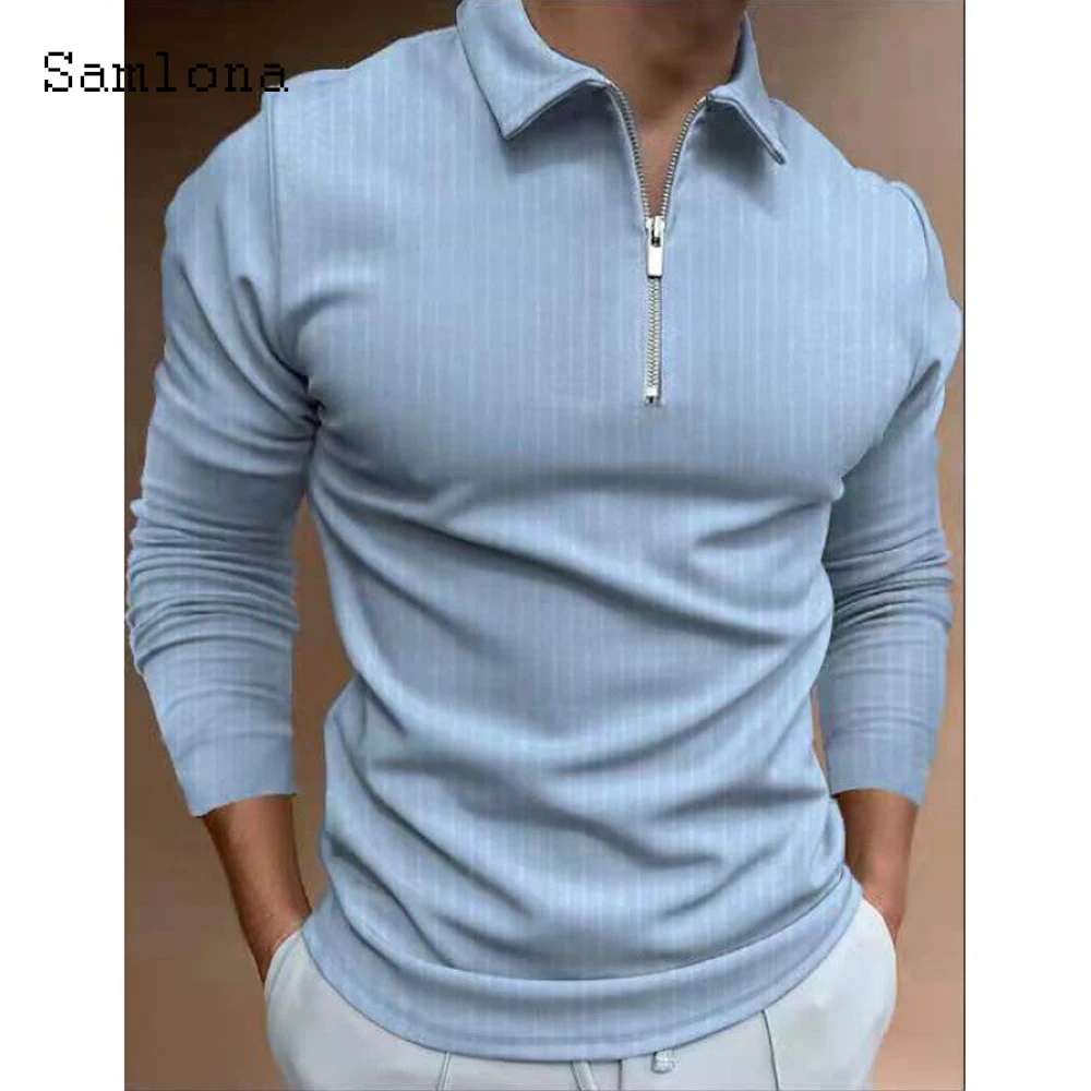

Long Sleeve Polo Shirt 2021 Fashion Zipper Tops Sexy Mens clothing Autumn Casual Pullovers Male Stripes Tshirt Plus size S-3XL
