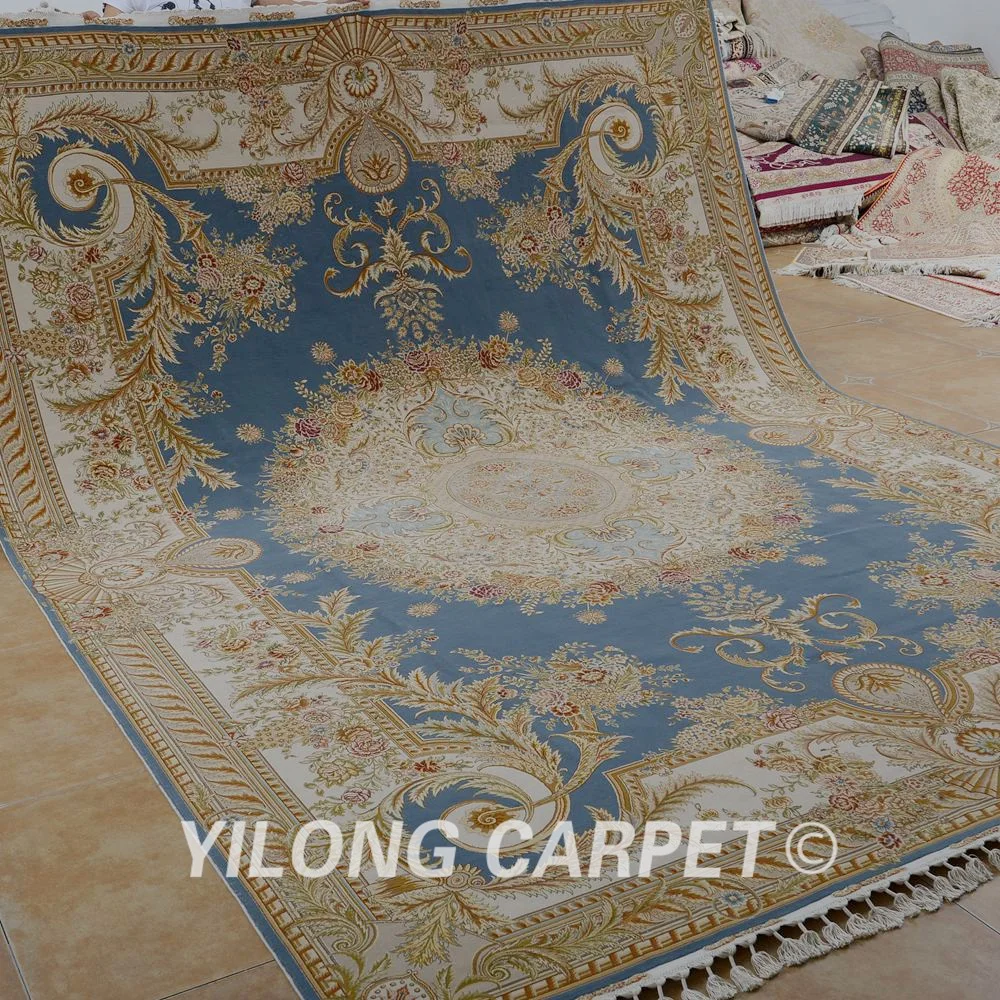 Yilong 8 3 'x 11 5' топ турецкий ковёр из шелка и шерсти ручной работы Синий
