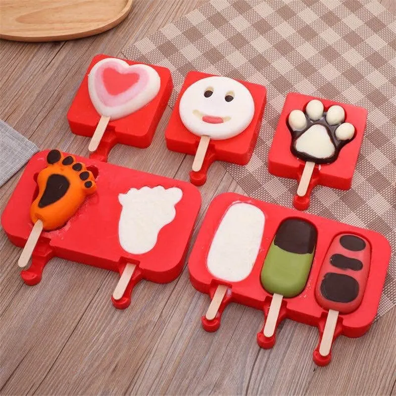 

2020 Summer New Reusable Silicone Ice Cream Mold With Lid Popsicle Molds DIY Homemade Cartoon Ice Maker Mould Kids Toys