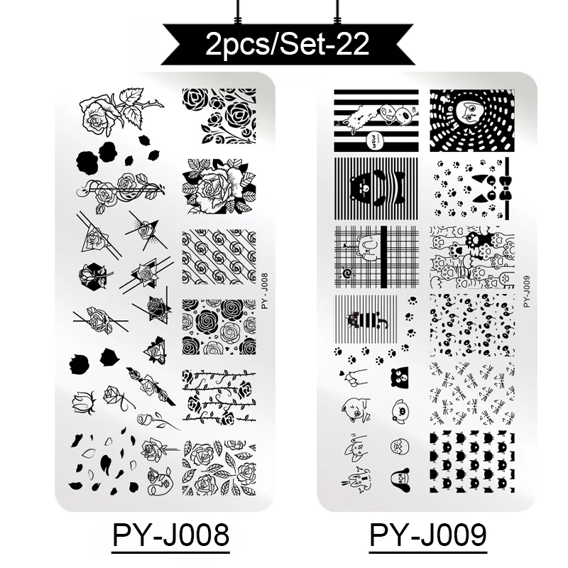 set22 PICT YOU набор штамповочных пластин полосатая линия цветы штамп тарелка тропическая Геометрическая кружево Хэллоуин Тыква ногтей изображение пластины - Цвет: set22