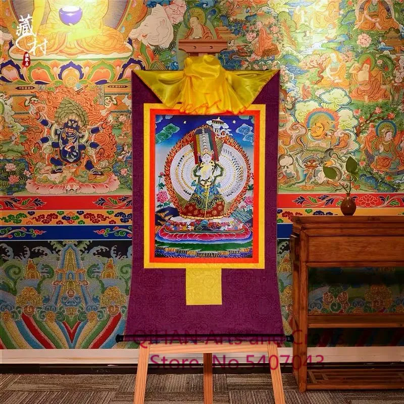 

Семейная и тысяча глаз, религиозный портрет Гуаньинь, Непал, подвесная картина, вышивка, семейная Будда