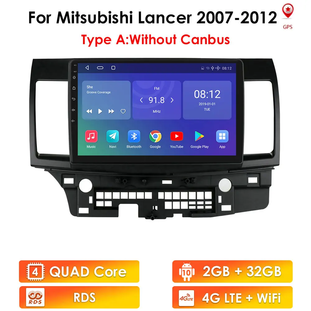 Автомагнитола для Mitsubishi Lancer 2007-2012 мультимедийный видеоплеер на Android 10 2 Гб ОЗУ 32
