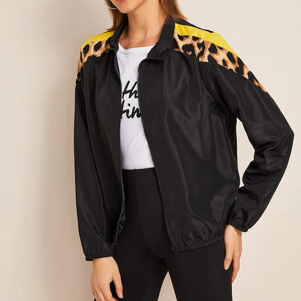 Леопардовое лоскутное пальто на молнии большой размер женский костюм куртки с