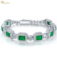 Wong Rain Vintage 925 Sterling Silver Emerald High Carbon Diamonds Gemstone Charm Tennis Bracelet Bangle Fine Jewelry Wholeslae