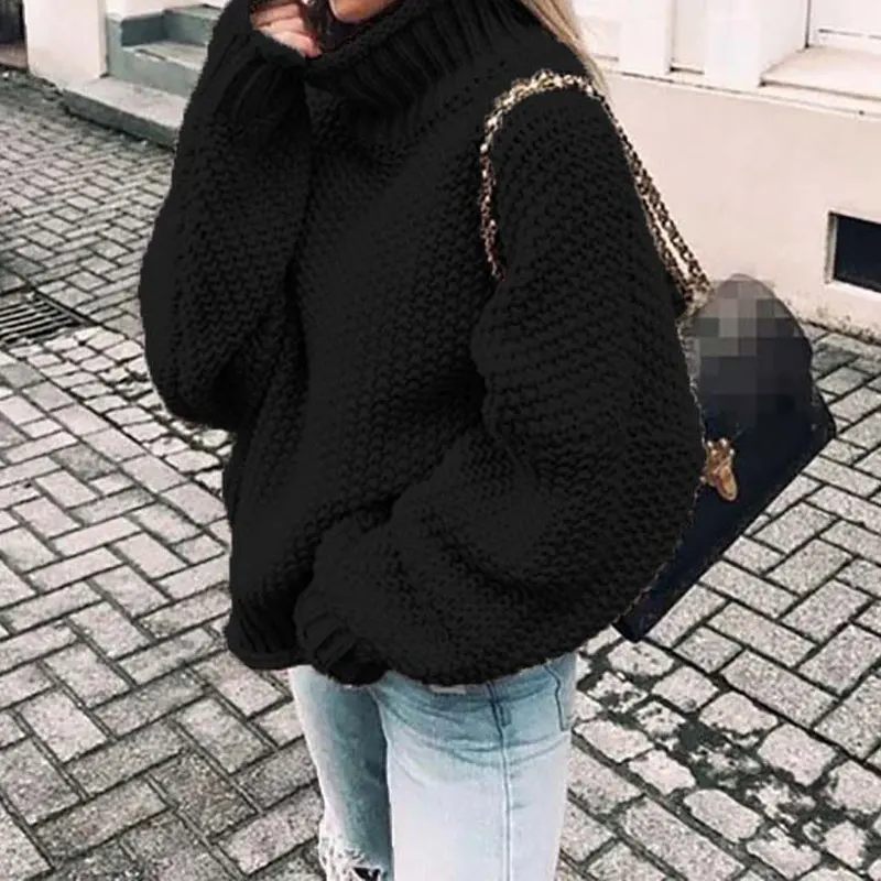 Winter Warm Sweater Women 2019 Autumn High Neck Ladies Thicken Knitted Sweaters Female Loose Turtleneck Pullover | Женская одежда