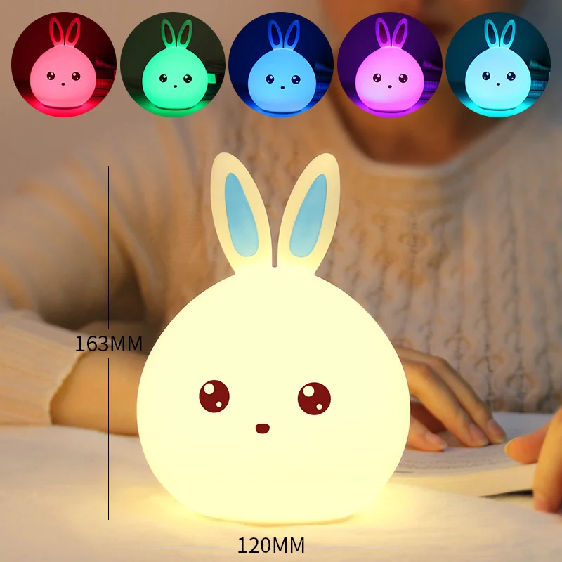 

Rabbit LED Night Light Soft Silicon Table Lights Multicolor Touch Sensor Tap Lighting For Children Baby Kids Bedside Lamp