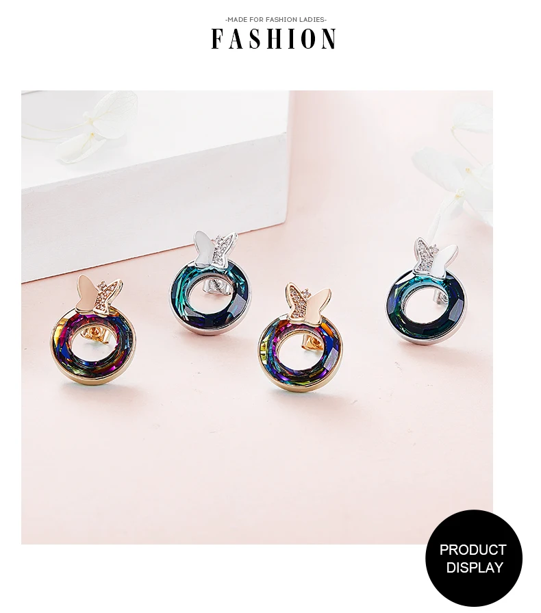 Cdyle женские модные ювелирные изделия медные серьги-гвоздики с кристаллами полые круглые серьги из розового золота с бабочкой