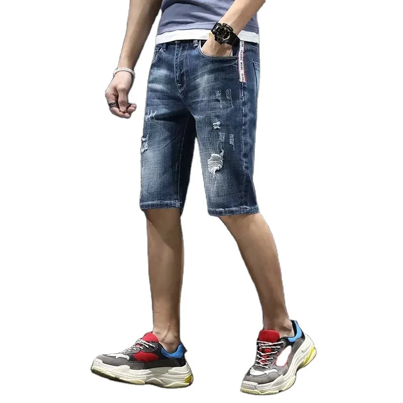 

Summer men's denim shorts elastic soft hundred with middle-age loose straight men's five-point jeans men's mid-pants