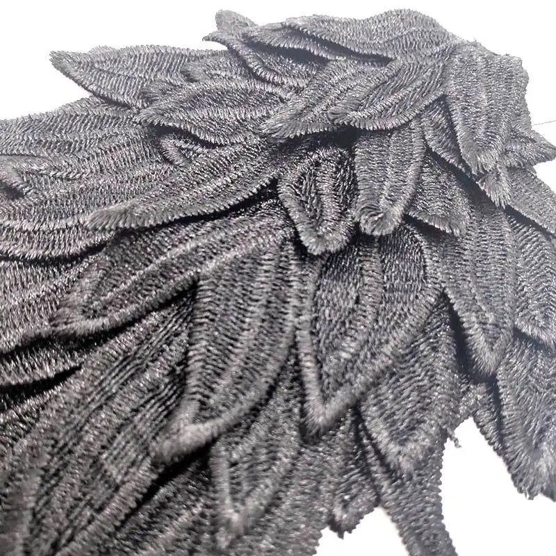 

2PCS Black Feather Wings Fabric Embroidery Gown Appliques Collar Sew On Patches For Wedding Decoration Dress DIY