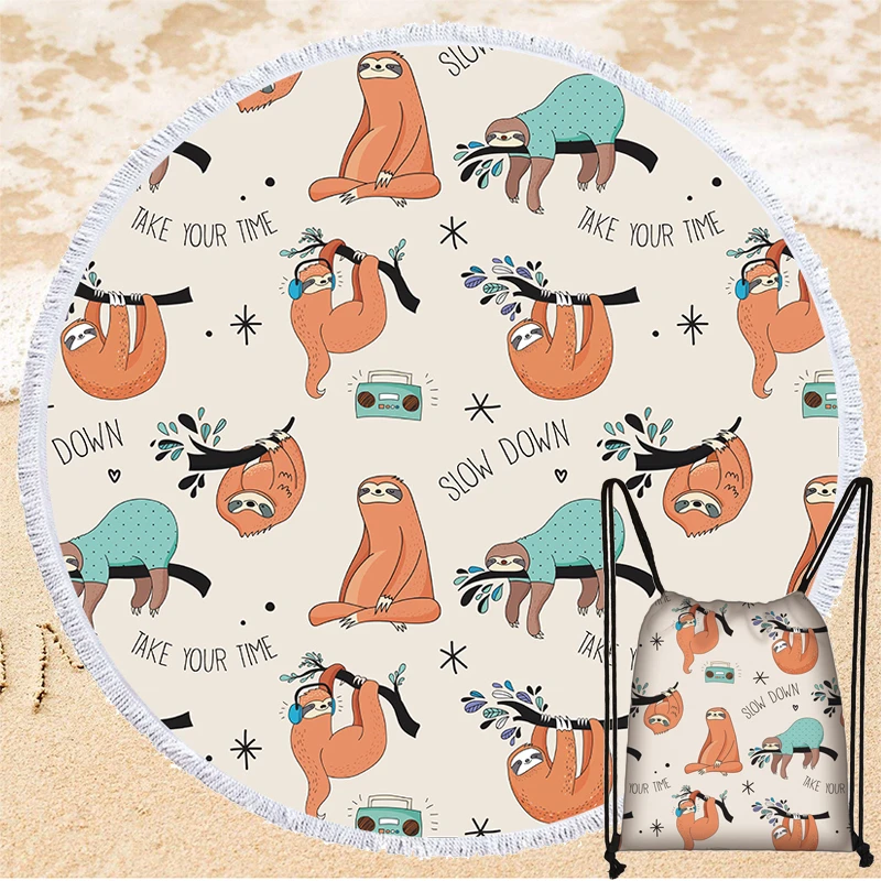 

Милые ленивые серии летние пляжные полотенца 150 см круглые мягкие микрофибры банные полотенца с сумкой на шнурке домашний Декор настенный г...