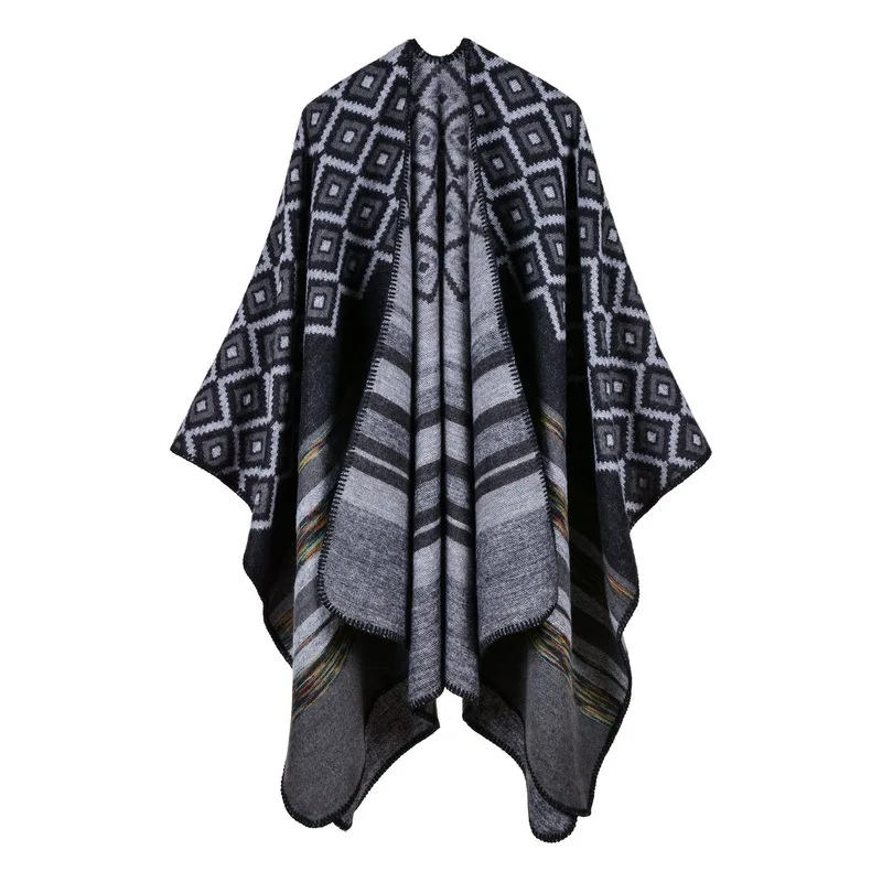 

2020 Women's New Diamond Shaped Shawl Wrap Swing C Casual Tassel Computer Knitted Thick Plaid For Autumn And Winter