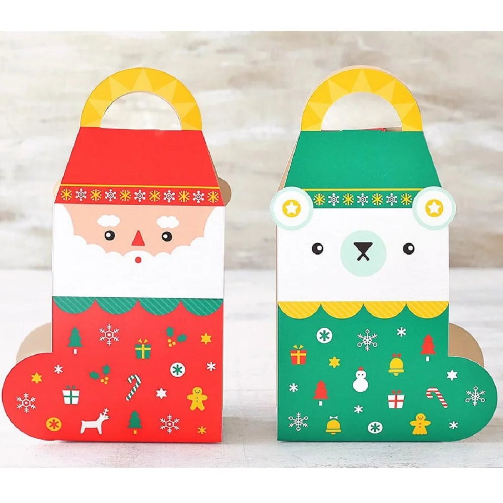 

Christmas Bear Santa Claus Candy Boxes Boots Shape Portable Pastry Cookie Thumb Biscuits Packaging Paper Box
