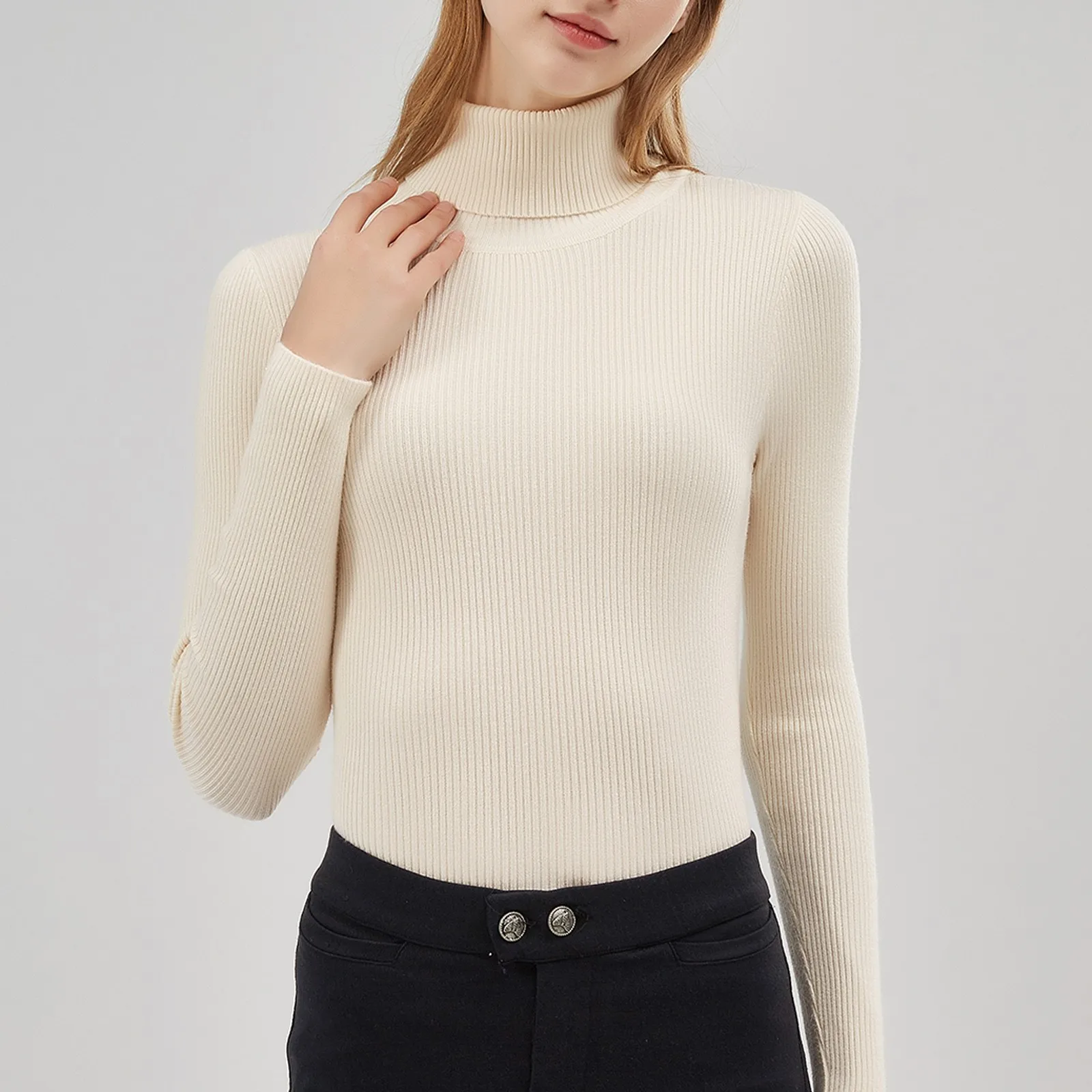 Потяните Hiver Для женщин вязаный свитер черного цвета с высоким плотно облегающим