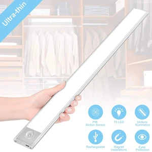 Светодиодный ночник с датчиком движения 70, перезаряжаемый от USB, с датчиком движения для шкафа, гардероба, кухни и помещений