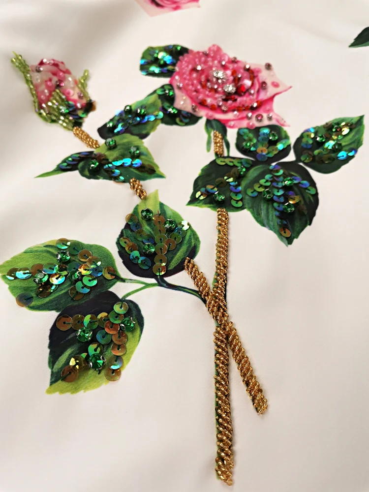 

Mini Dress Designer summer New Women'S Rose Print Crystal Sequin Beading Fashion Party Casual Beach Elegant Loose Dresses