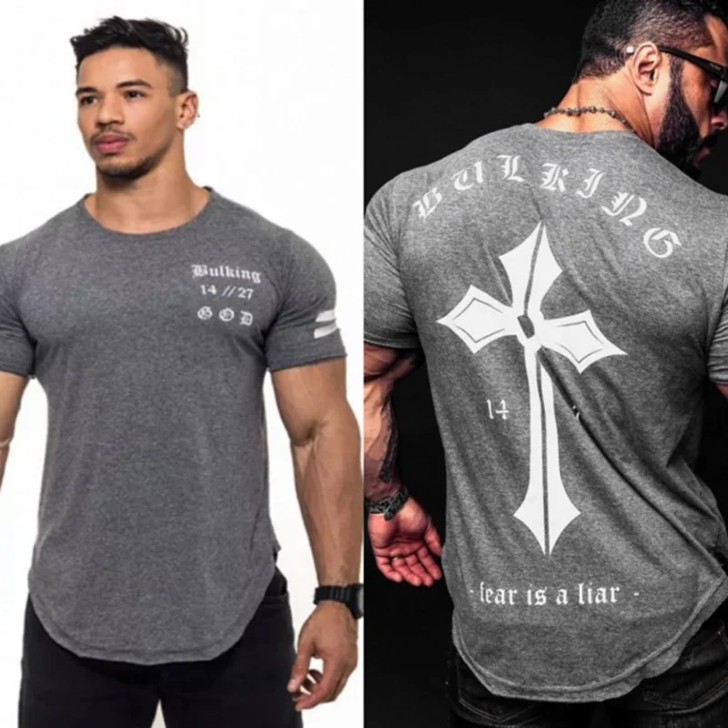 Мужская хлопковая футболка для бега тренажерного зала фитнеса бодибилдинга