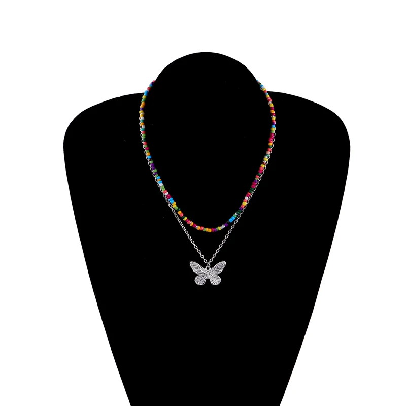 2 шт. разноцветное ожерелье из бисера Простой бабочка многослойное с подвеской