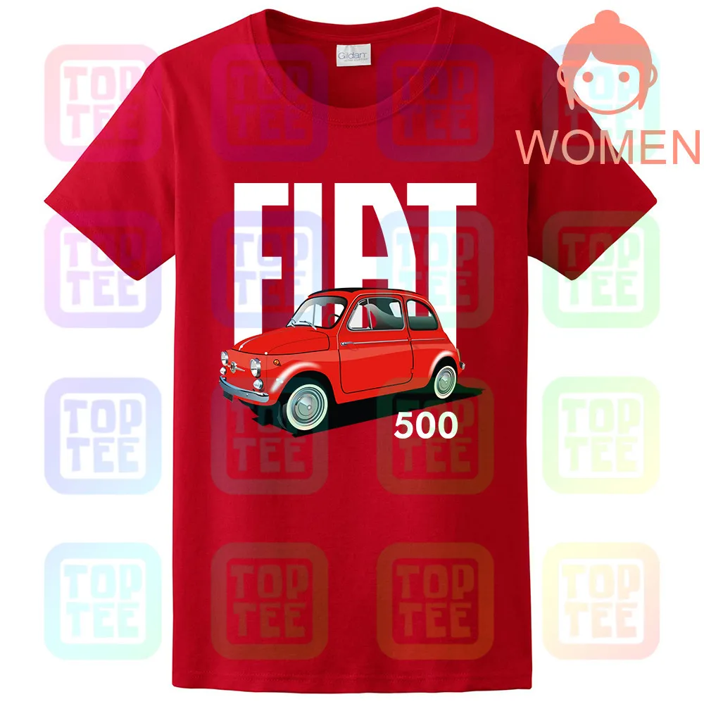 Women-Red Классический итальянский Fiat 500 Футболка Винтаж ретро автомобиль дизайн Прохладный унисекс - Цвет: Women-Red
