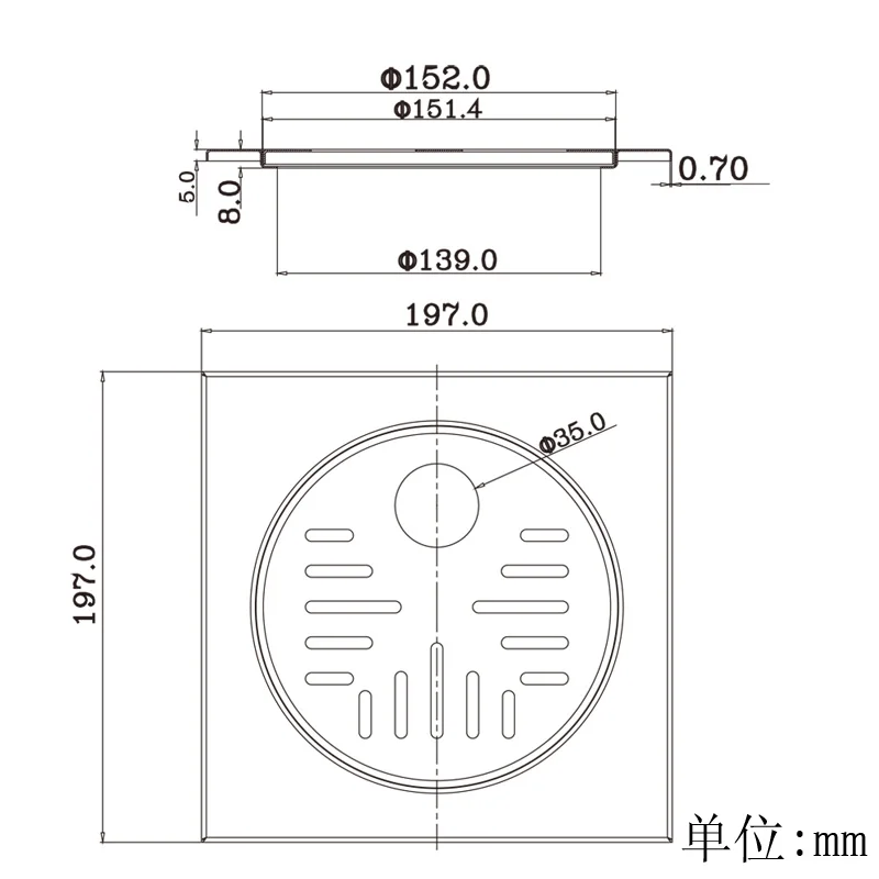 Talea напольная Сливная крышка 197*197 мм квадратная утолщенная SUS304 сток в полу из