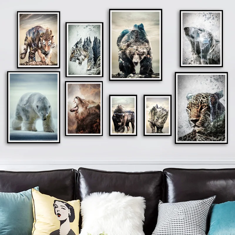 

Wall Art Canvas Painting Abstract Bear Lion Tiger Wolf Forest Mountain Nordic Posters And Prints Decor Pictures For Living Room