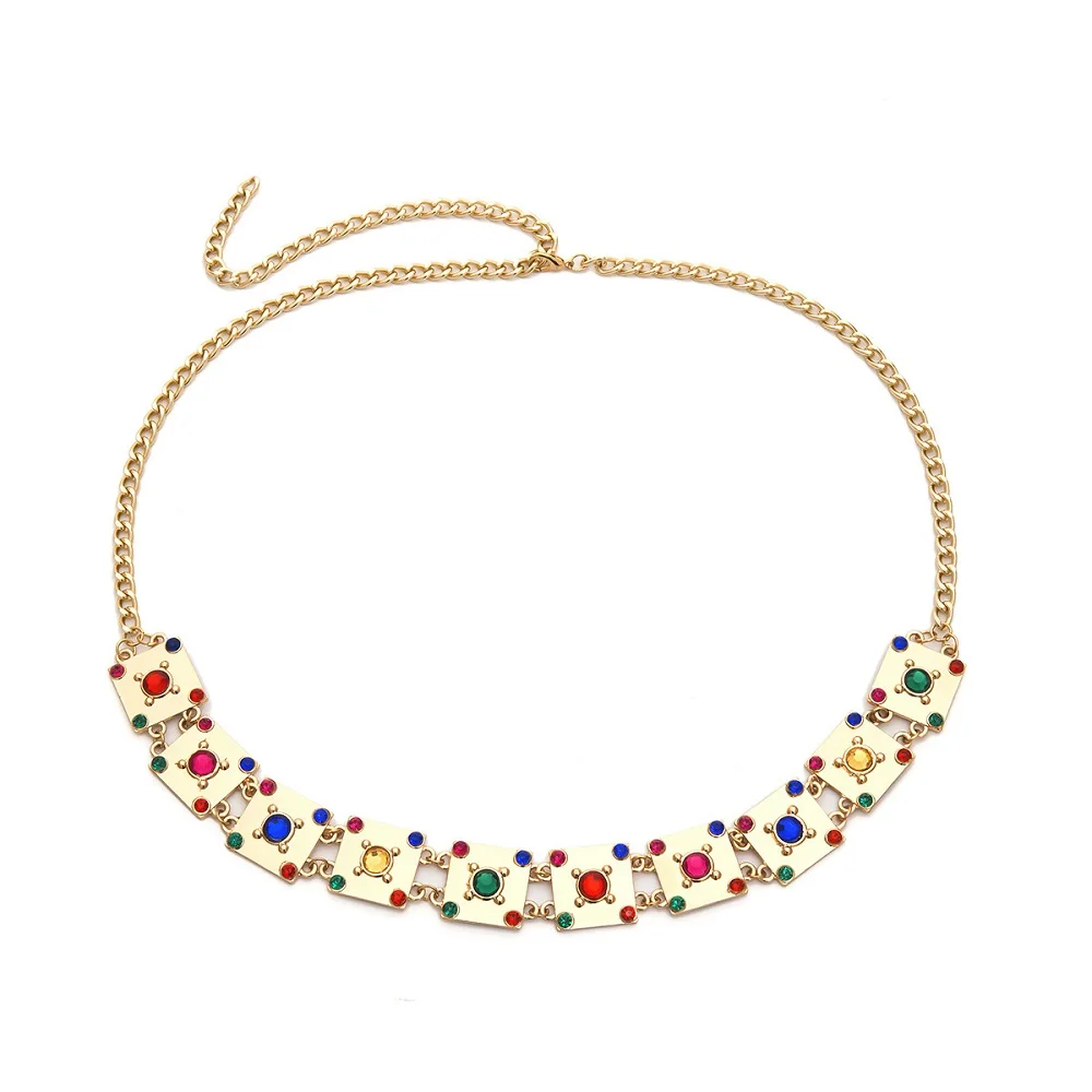 Винтажная дикая цепочка для тела на талию Геометрическая цветная квадратная |