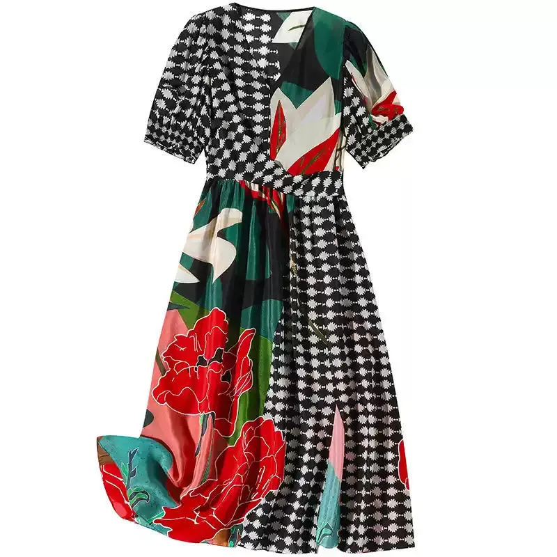 

Big Brand Silk Dress Women's 2021 Summer New High End Design Printing Long European Style Mulberry Silk Dress