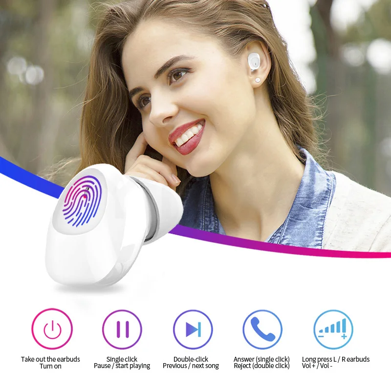 Мини Bluetooth с сенсорным управлением 5 0 Беспроводные наушники четким микрофоном