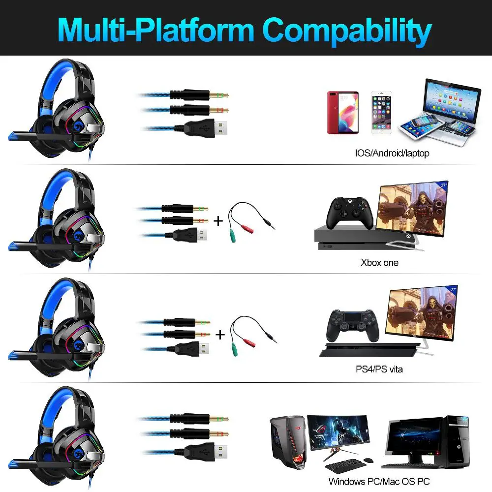 Ostart A66 Gaming Headphones 4D Stereo RGB Marquee Earphones Headset with Mic LED Light for PC Laptop Phone 828 | Электроника