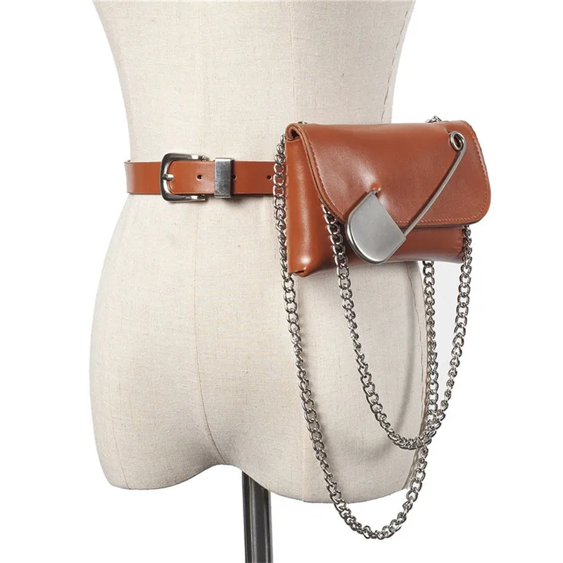 Fashion Women Waist Bag PU Leather Mini Serpentine Fanny Packs Belt Chains Snake Skin Money Flap Handbag 2019 #40 | Багаж и сумки