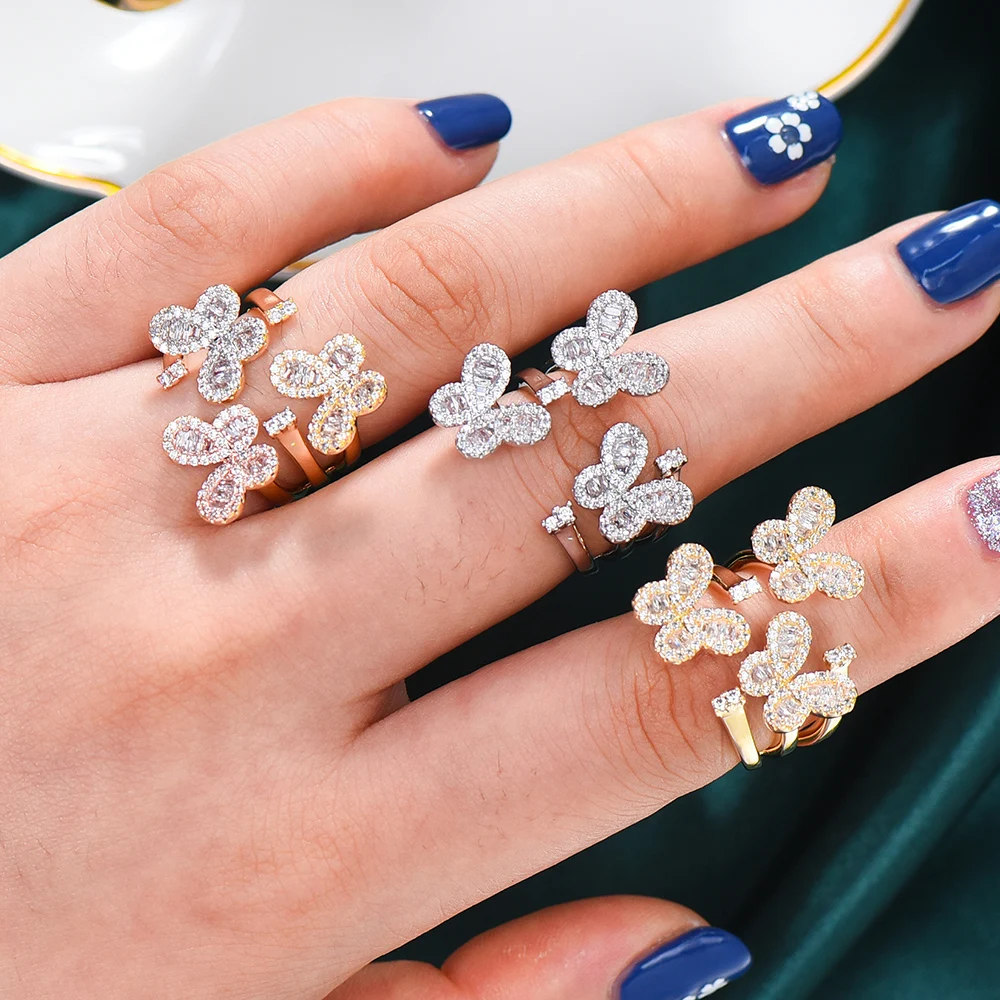 

Blachette Trendy 3 Butterflies Resizable Rings for Women Cubic Zircon Finger Rings Beads Charm Bohemian Beach Trend Jewelry Gift