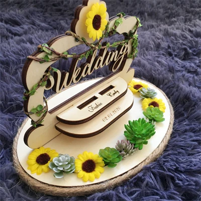 Бежевый On sale custom name Anniversary Engagement rings bearer pillow wood wedding flower rustic ring box - Цвет: Бежевый