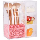 Прозрачная акриловая жемчужная коробка-раскладушка для макияжа с ящиком, держатель для помады, кистей для макияжа, коробка, органайзер для ювелирных инструментов косметики