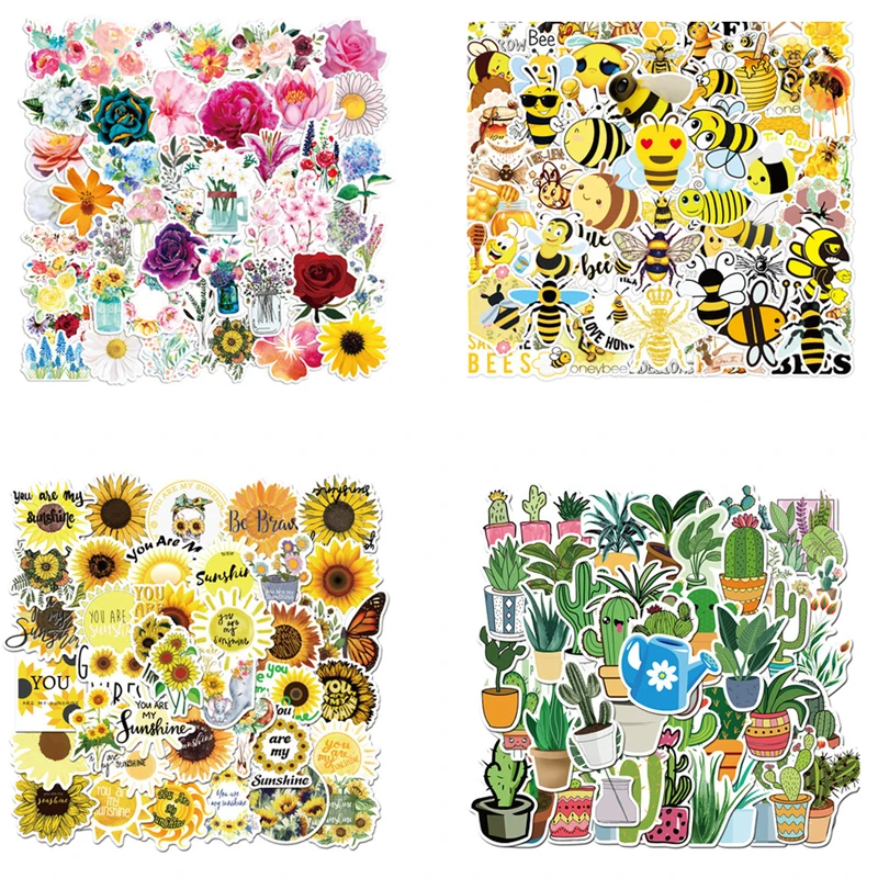 

50Pcs Plant Mushroom Flower Stickers For Notebooks Stationery Scrapbooking Material Craft Supplies Weed Sticker