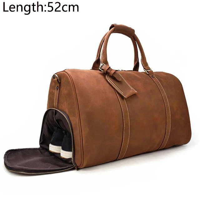 brown6(52cm) Мужская сумка из натуральной кожи для путешествий 2" Дорожная сумка большая винтажная crazy horse кожаная сумка на молнии для переноски на выходных спортивная сумка - Цвет: brown6(52cm)