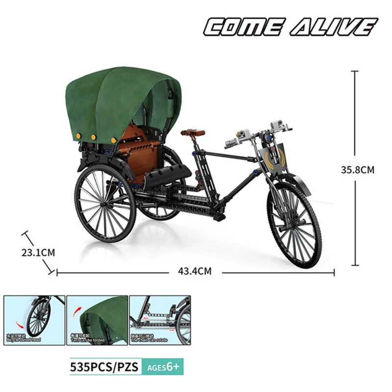 NEW Serise Rickshaw Nostalgia Bicycle Retro Bike Inflator Supercar Race Car Sport Building Blocks Bricks Sets Kits Model | Игрушки и
