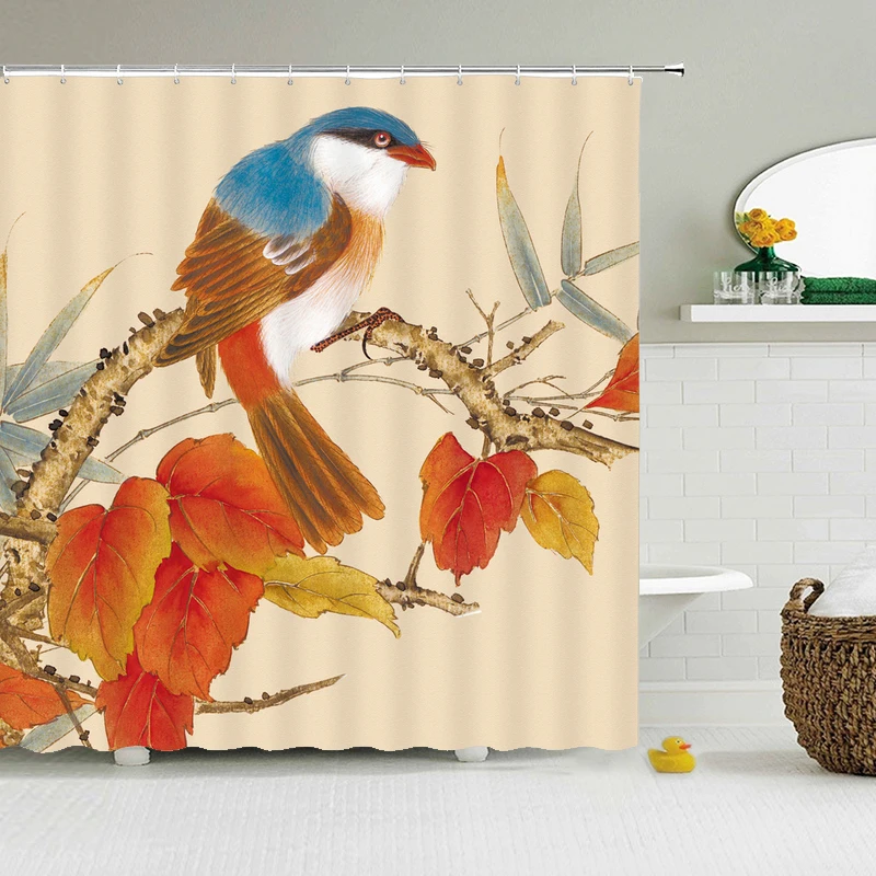 

High Quality Flower Bird European Retro Bathroom Curtains Shower Curtain 3d print Waterproof Polyester Shower Curtain With Hooks