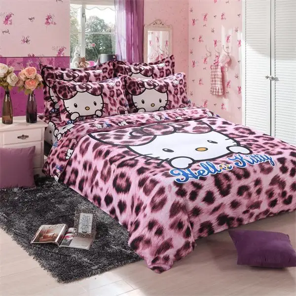 as picture Лучший. WENSD роскошный 3d постельное белье из хлопка с рисунком «hello kitty» 3/4 шт., простыня, пододеяльник, со шнурком, комплекты «king», «queen» Детская мультяшная одежда - Цвет: as picture