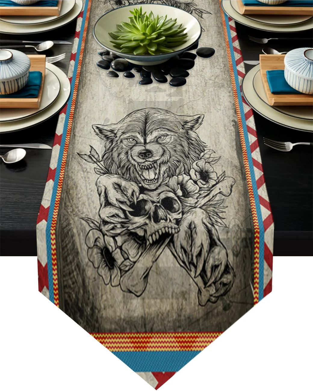 

Скатерть в стиле ретро с изображением волка для украшения свадебного стола