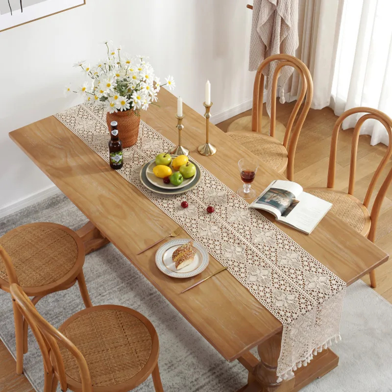 Американский Ретро Цветочный вязаный крючком стол полый кисточка обеденный