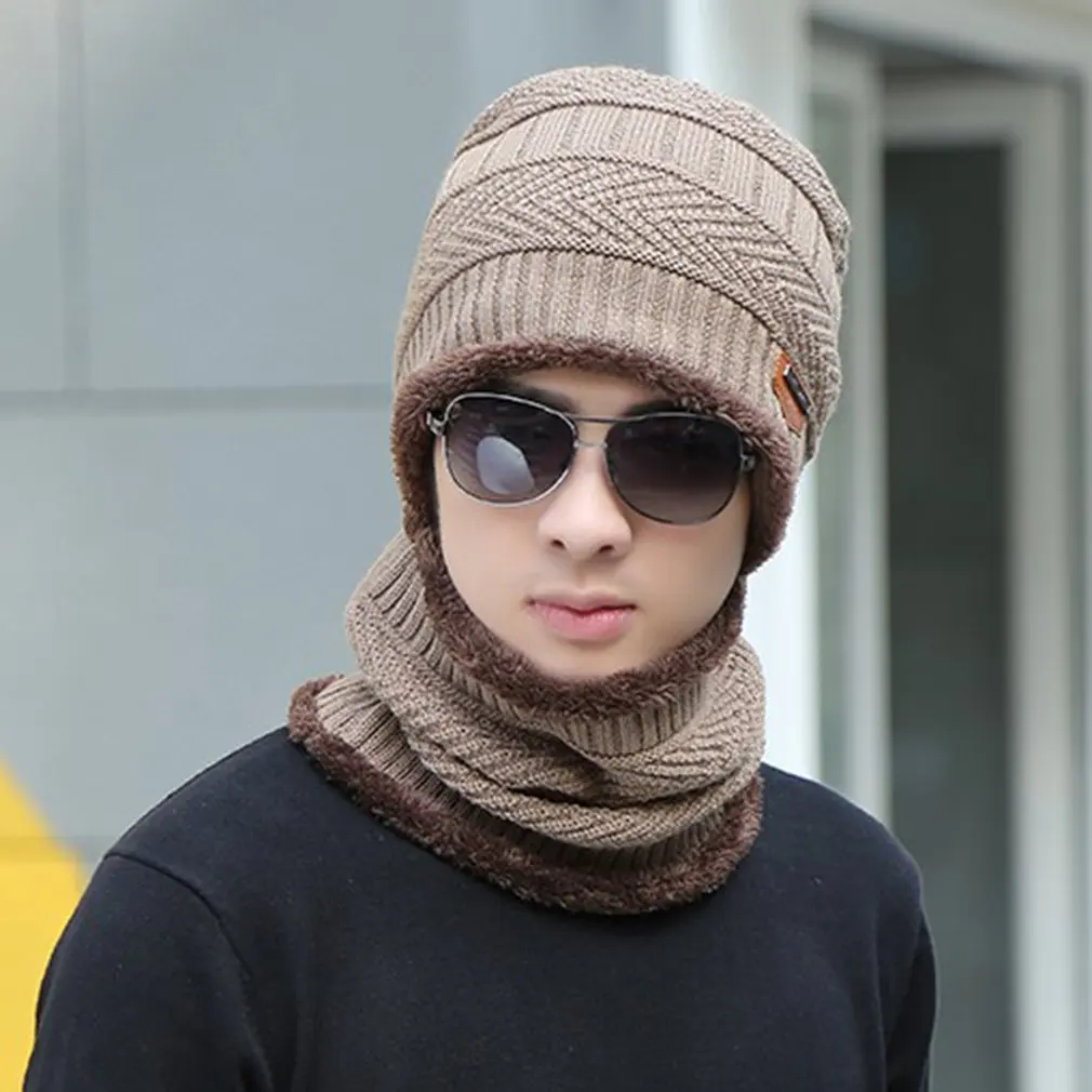 Новинка коралловые флисовые зимние шапочки шапки шарф для мужчин мягкая теплая