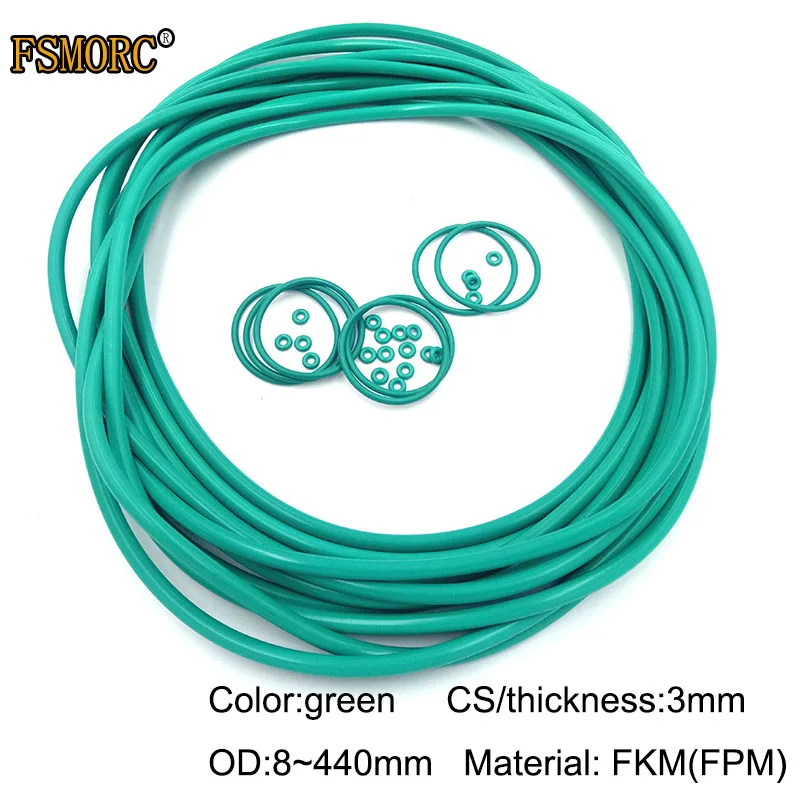 Зеленые уплотнительные кольца FKM OD 8 мм ~ 440 * 3 Толщина/CS маслостойкая устойчивая к