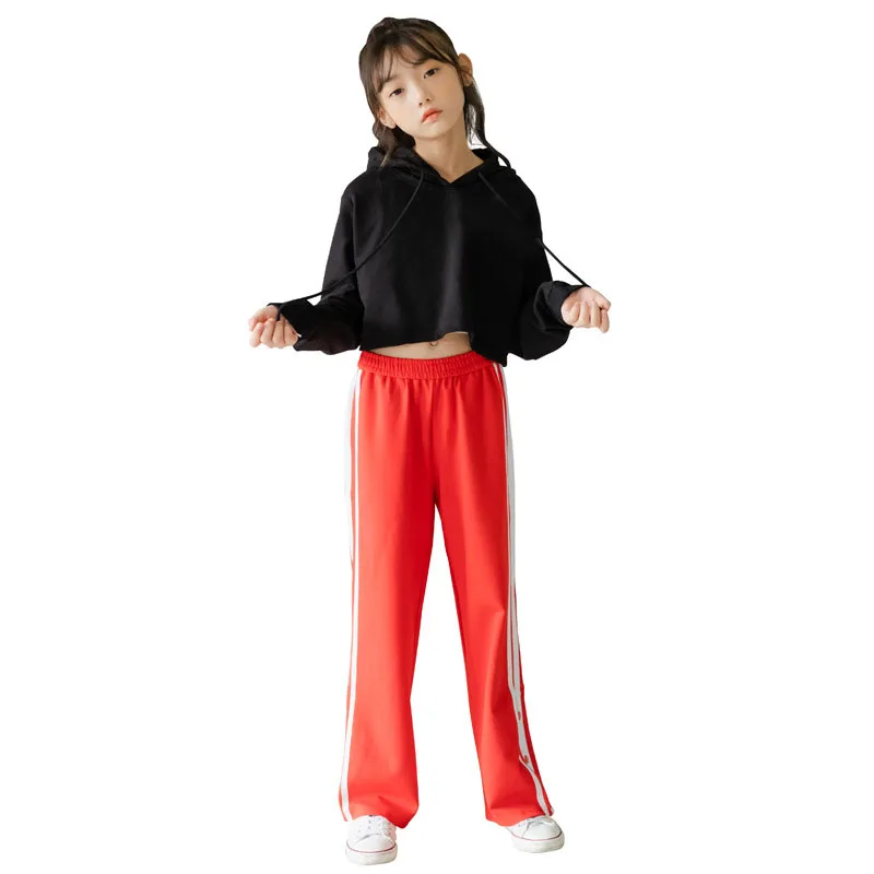 

High Waist Straight Trousers Teenage Girls Red Cotton Sport Pants For Kids Autumn 2020 Trouser Clothing Children Bottoms 5-17Y