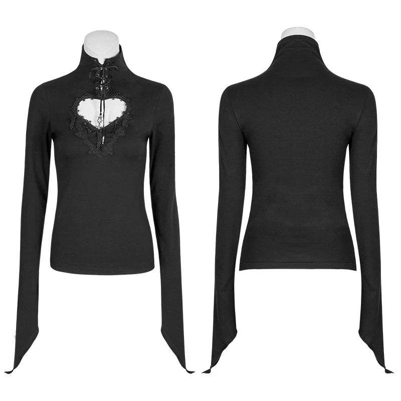 Женская футболка в стиле панк-рейв Готическая Кружевная с вышивкой виде сердечек