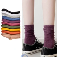 woman socks medium barrel solid color cotton japanese style autumn and winter college fashion rainbow thermal socks womens pair